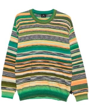 Paul Smith Truien & Vesten ,Veelkleurig ,Katoen Gestreept T-Shirt Met Ronde Hals - Groen