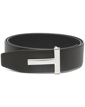 Tom Ford Grain Leather T Icon Gürtel - Schwarz