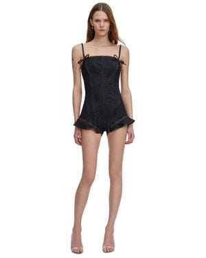 Self-Portrait Denim Bow Playsuit - Schwarz
