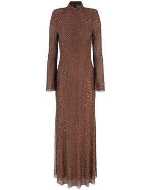 Self-Portrait Braunes Mesh-Kleid Mit Abnehmbaren Trägern