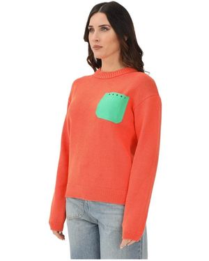 Marni Truien & Vesten ,Oranje ,Katoen Rondgebreide Trui - Rood