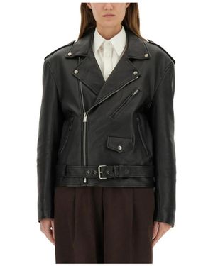 Saint Laurent Jassen ,Zwart ,Leer Klassiek Leren Bikerjack