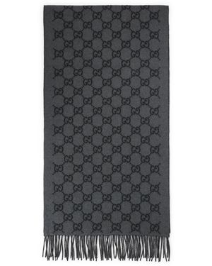 Gucci Kasjmier Sjaal Met Gg Logo Jacquard - Grijs