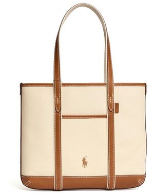 Polo Ralph Lauren Small Cotton And Leather Tote Bag - Natural