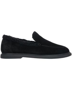 ESTRO Fur-Lined Velour Loafers - Zwart