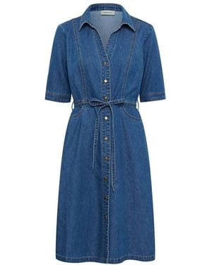 Cream Shirt Dresses - Blue