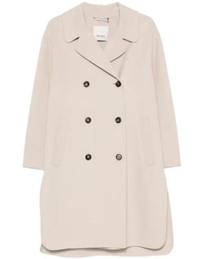 Max Mara Jassen ,Lange Double-Breasted Jas Met Knopen - Naturel