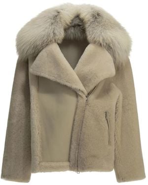 Blancha Jassen ,Leer Shearling Jas - Groen