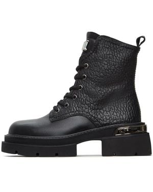 CESARE GASPARI Schwarze Strukturierte Lederkampfstiefel Mit Metallakzenten