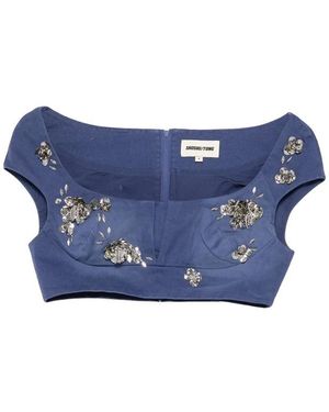 ShuShu/Tong Top Met Vierkante Hals En Ritssluiting Met Versiering - Blauw