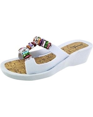 SCARPA Zweiriemiger Slider Mit Perlenverzierungen - Blau