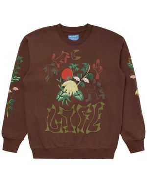 Market Hoodies & Sweatvesten ,Bruin ,Katoen Sweatshirt Met Lange Mouwen En Ronde Hals