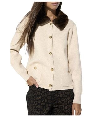 Lola Casademunt Truien & Vesten ,Wol Vest Met Bontkraag - Naturel