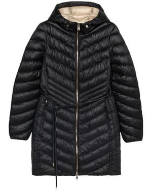 Oltre Mittellange Kapuzen-Daunenjacke Mit Gürtel - Schwarz