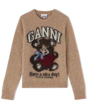 Ganni Round-Neck Knitwear - Brown