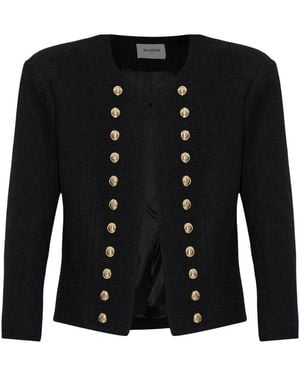 Balmain Tweed Jas Met Schoudervullingen - Zwart