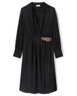 mötivi Gekreelde Twill Blousejurk - Zwart