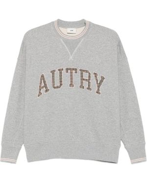 Autry Hoodies & Sweatvesten ,Grijs ,Katoen Sweatshirt Met Geborduurd Logo