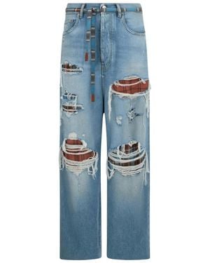 Amiri Jeans ,Blauw ,Katoen Flannel Repair Baggy Jean