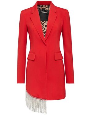 Philipp Plein Kleedjes ,Rood ,Leer Blazerjurk Franje