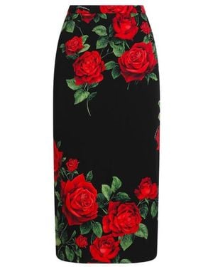 Dolce & Gabbana Rokken ,Veelkleurig ,Leer Bloemen Potloodrok - Rood