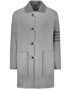 Thom Browne Jassen ,Grijs ,Wol Gestreepte Wollen Jas