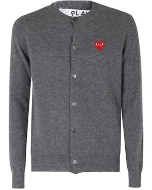 COMME DES GARÇONS PLAY Ronde Hals Cardigan Rood Embleem - Grijs