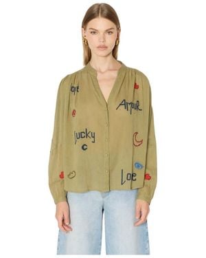 Berenice Cassandralucky Chemise Khaki Fließend Mit Stickereien - Grün