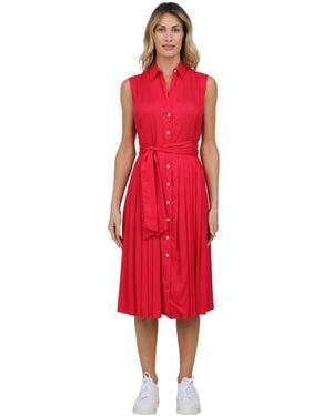 Caliban Kleedjes ,Roze ,Mouwloze Chemisier Jurk Met Tailleband - Rood