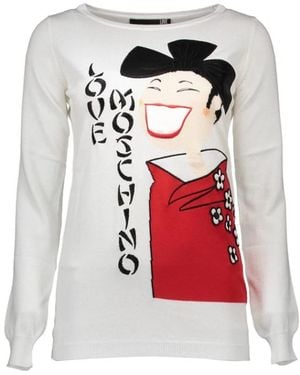 Love Moschino Weiße Damen Pullover Mit Applikationen - Rot