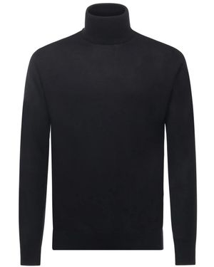 Alpha Studio Seiden Kaschmir Hoher Kragen Pullover Schwarz - Blau