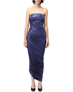 Norma Kamali Metallic Jersey Draped Maxi Jurk - Blauw