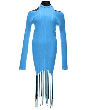 Bottega Veneta Dress With Ribbed Fringes - Blue