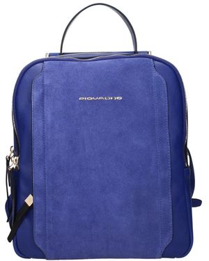 Piquadro Blauwe Leren Rugzak Met Vintage Effect