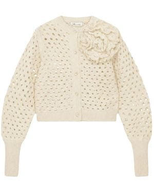 Blumarine Truien & Vesten ,Wol Openwork Wool Cardigan With Handcrafted 3D Rose