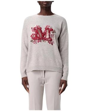 Max Mara Bestickter Kaschmirpullover - Grau
