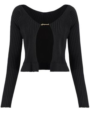 Jacquemus Truien & Vesten ,Zwart ,Polyester Long Pralu Knit