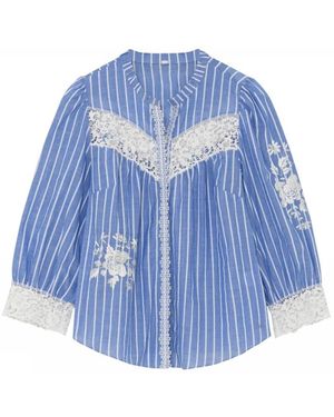 GUSTAV Feminine Bluse Mit Stickerei Und Spitze - Blau