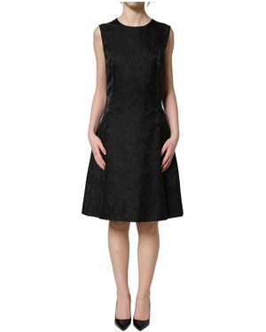 Dolce & Gabbana Kleedjes ,Zwart ,Nylon A-Lijn Jurk Met Uitlopende Rok