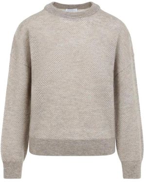 Brunello Cucinelli Trui Met Ronde Hals Van Textuurgebreide Stof - Grijs