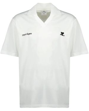 Courreges Tops ,Wit ,Polyester Oversized Sport V-Hals Polo