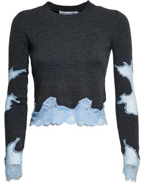Self-Portrait Round-Neck Knitwear - Blue