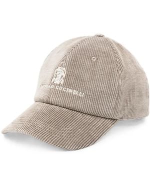 Brunello Cucinelli Accessoires ,Katoen Corduroy Baseballpet Met Geborduurd Logo - Grijs