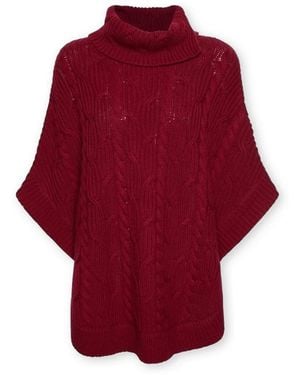 Elena Miro Zopfmuster-Poncho - Rot