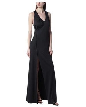 Victoria Beckham Maxikleid Mit Raffung Und V-Ausschnitt Und Hohem Schlitz - Schwarz