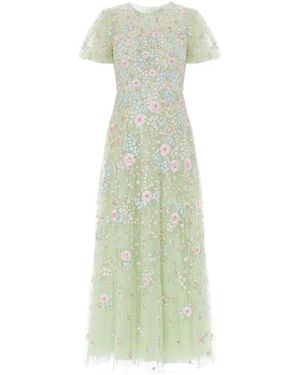 Needle & Thread Peony Bouquet Ronde Hals Enkel Lange Jurk - Groen