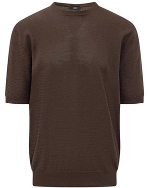 Hōsio Pullover Mit Rundhalsausschnitt Und Kurzen Ärmeln - Braun