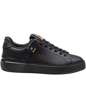 Balmain Luxus Leder Sneakers Schwarz Diamantprägung