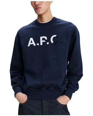 A.P.C. Hoodies & Sweatvesten ,Blauw ,Katoen Vintage Effect Logo Sweatshirt