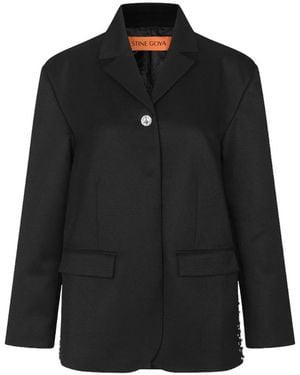 Stine Goya Jassen ,Zwart ,Wol Kristalversierde Twill Blazer